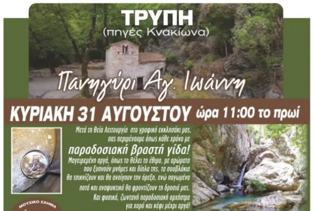 &Pi;&alpha;&nu;&eta;&gamma;ύ&rho;&iota; &delta;ί&pi;&lambda;&alpha; &sigma;&tau;&omicron; &pi;&omicron;&tau;ά&mu;&iota; &tau;&eta;&sigmaf; &Tau;&rho;ύ&pi;&eta;&sigmaf; &mu;&epsilon; &beta;&rho;&alpha;&sigma;&tau;ή &gamma;ί&delta;&alpha;, &mu;&omicron;&upsilon;&sigma;&iota;&kappa;ή &kappa;&alpha;&iota; &chi;&omicron;&rho;ό